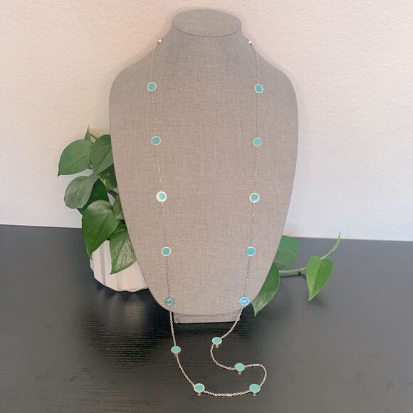 Rare Michael Kors Turquoise Slice Station Long Necklace - 52" - Picture 1 of 6